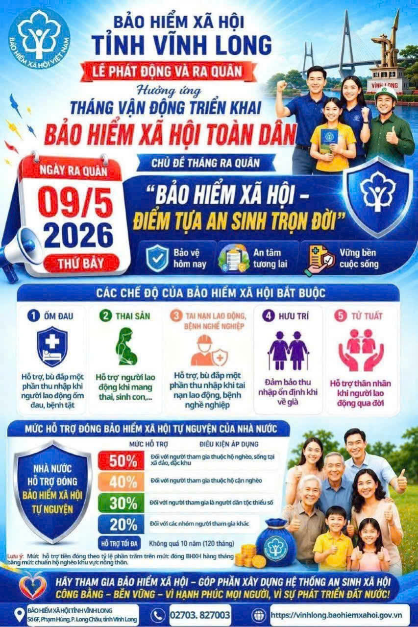 Lễ phát động và ra quân hưởng ứng tháng vận động triển khai bảo hiểm xã hội toàn dân 09/05/2026